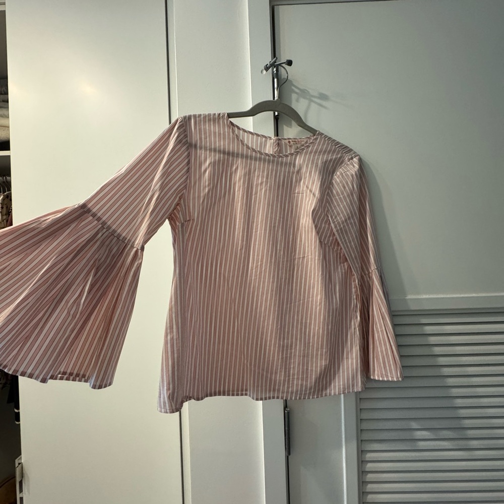 Brooks Brothers Pink Striped Blouse with Bell Sleeves